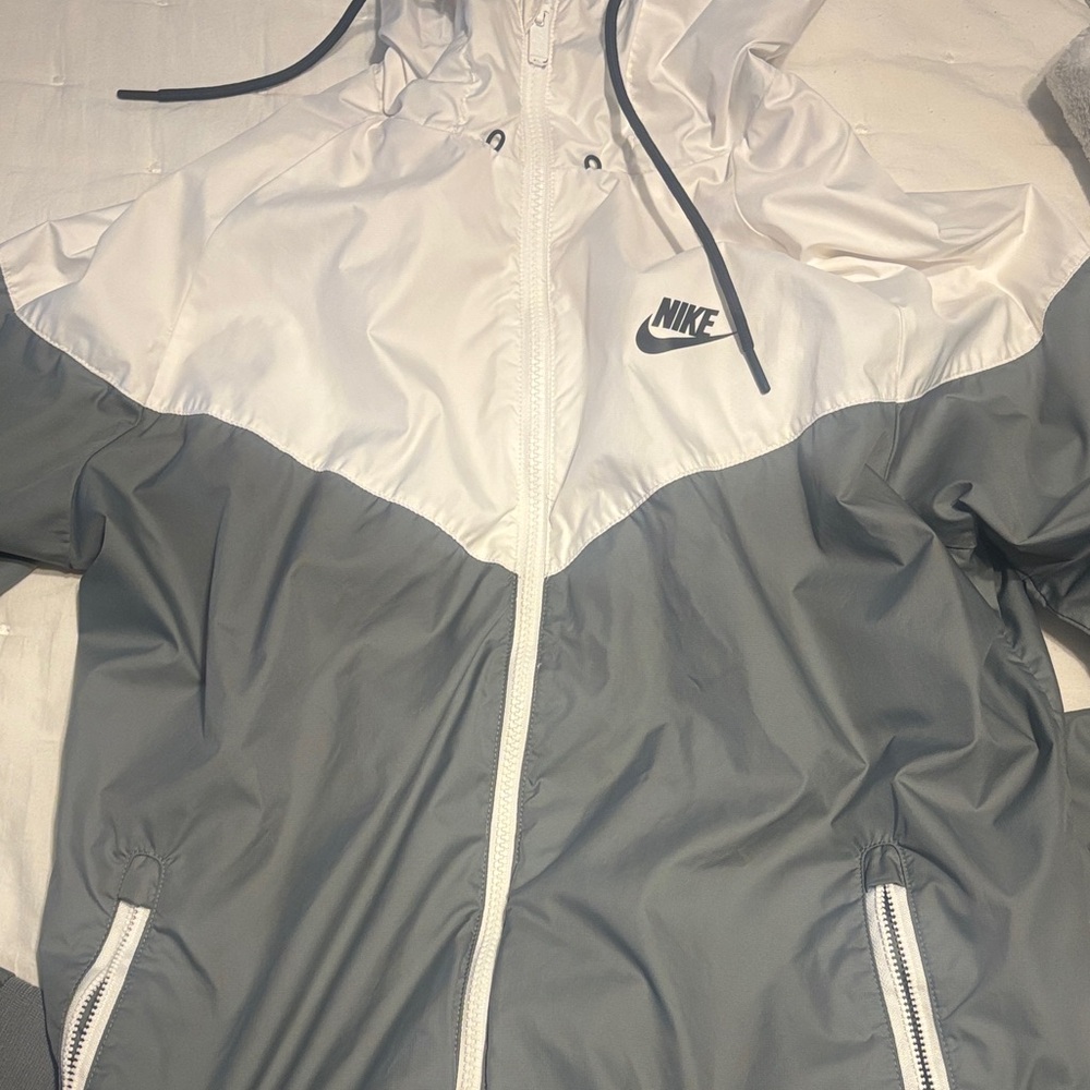 Nike White and Gray Hooded Jacket